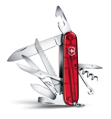 Нож перочинный VICTORINOX Huntsman, 91 мм, 15 функций, полупрозрачный красный