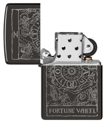 Зажигалка ZIPPO Колесо фортуны с черным глянцевым покрытием | Wheel Of Fortune High Polish Black, латунь/сталь, черная, глянцевая, 38x13x57 мм