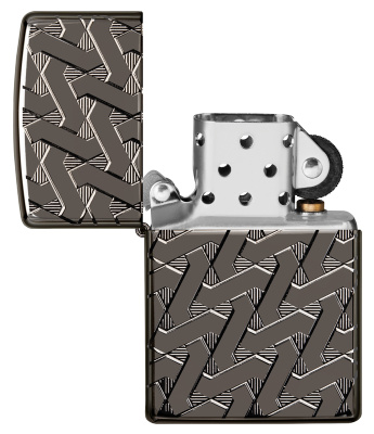 Зажигалка ZIPPO Armor® Геометрический узор с глянцевым покрытием Черный лед | Geometric Weave High Polish Black Ice®, латунь/сталь, чёрная, 38x13x57 м
