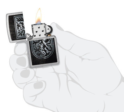 Зажигалка ZIPPO Дракон с покрытием поцарапанный хром | Dragon Design Street Chrome, латунь/сталь, серебристая, 38x13x57 мм