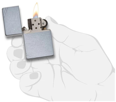 Зажигалка ZIPPO Винтажная с покрытием поцарапанный хром | Vintage Street Chrome, латунь/сталь, серебристая, матовая, 38x13x57 мм
