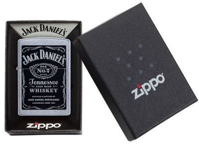 Зажигалка ZIPPO Джек Дэниэлс с покрытием поцарапанный хром | Jack Daniels® Street Chrome, латунь/сталь, серебристая, 38x13x57мм