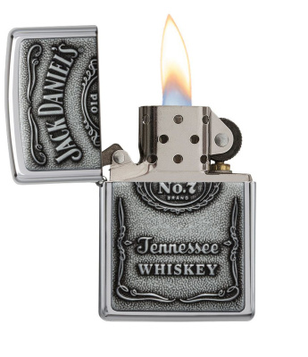 Зажигалка ZIPPO Эмблема Джек Дэниэлс с покрытием Глянцевый хром | Jack Daniels® Emblem High Polish Chrome, латунь/сталь, серебристая, 38x13x57 мм