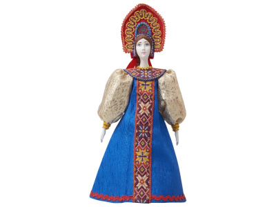 Подарочный набор: кукла фарфоровая, чай Малина с мятой, синий