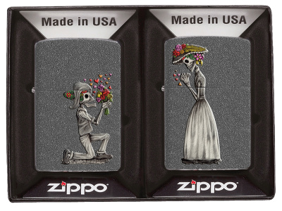 Набор ZIPPO Влюбленные зомби из двух зажигалок с каменным покрытием | Couple Iron Stone, серые, матовые
