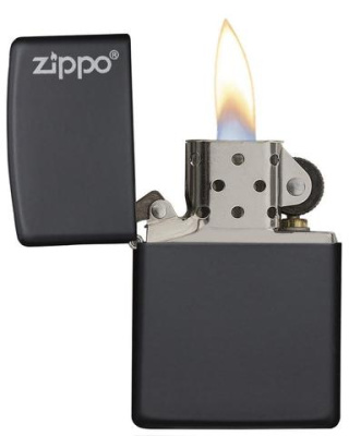 Зажигалка ZIPPO Логотип с черным матовым покрытием | Logo Black Matte, латунь/сталь, чёрная, матовая, 38x13x57мм