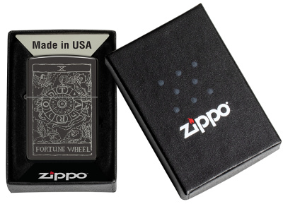 Зажигалка ZIPPO Колесо фортуны с черным глянцевым покрытием | Wheel Of Fortune High Polish Black, латунь/сталь, черная, глянцевая, 38x13x57 мм