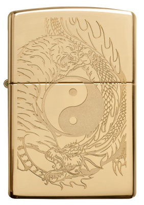 Зажигалка ZIPPO Тигр и дракон с покрытием Глянцевая латунь | Tiger and Dragon High Polish Brass, латунь/сталь, золотистая, 38x13x57мм