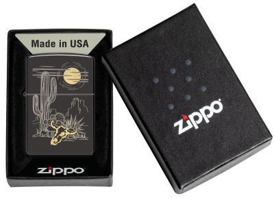 Зажигалка ZIPPO Western с покрытием High Polish Black, латунь/сталь, черная, глянцевая, 38x13x57 мм