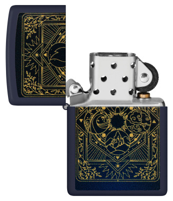 Зажигалка ZIPPO Элементы стихий с темно-синем матовым покрытием | Elements Design Navy Matte, латунь/сталь, синяя, матовая, 38x13x57 мм
