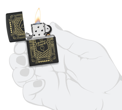 Зажигалка ZIPPO Линейный мотив с черным матовым покрытием | Lines Design Black Matte, латунь/сталь, черная, матовая, 38x13x57 мм
