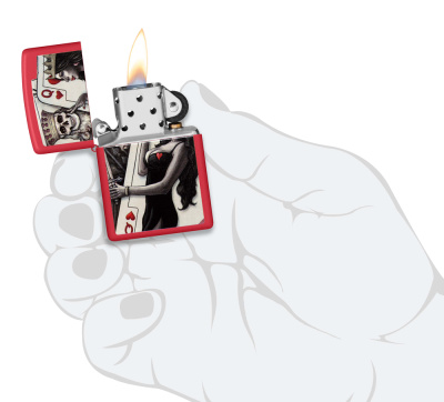 Зажигалка ZIPPO Король скелетов и королева красоты с красным матовым покрытием | Skull King Queen Beauty Red Matte, латунь/сталь, красная, 38x13x57 мм