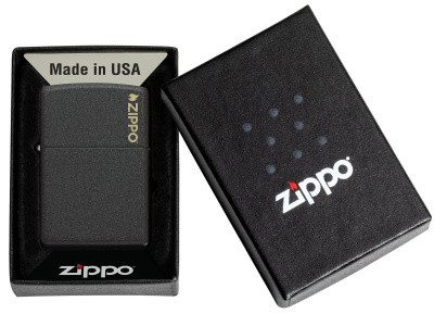 Зажигалка ZIPPO Logo с покрытием Black Crackle™, латунь/сталь, чёрная, матовая, 38x13x57 мм