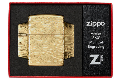 Зажигалка ZIPPO Armor® Luxury Waves Design с покрытием Tumbled Brass, латунь/сталь, золотистая, матовая, 38x13x57 мм
