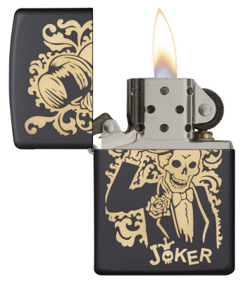 Зажигалка ZIPPO Джокер с черным матовым покрытием | Joker Black Matte, латунь/сталь, черная, 38x13x57 мм