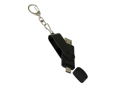 USB-флешка на 16 Гб 2 в 1 поворотный механизм, c дополнительным разъемом Type-C с одноцветным металлическим клипом, черный , размер 16ГБ