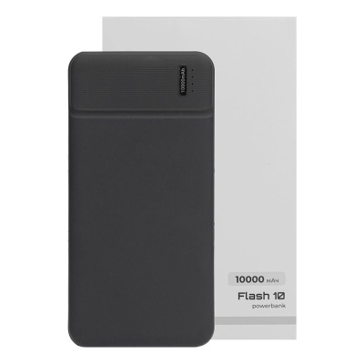 Универсальный аккумулятор Flash 10 (10000 мАч) с подсветкой и soft touch,черный,13,7х6,87х1,55мм