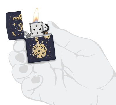 Зажигалка ZIPPO Lost in Space Design с покрытием Navy Matte, латунь/сталь, синяя, 38x13x57 мм