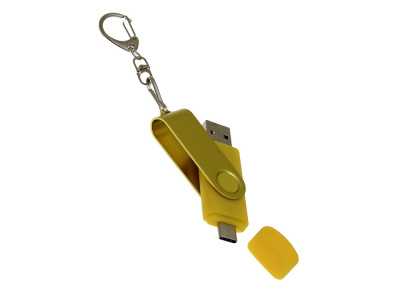 USB-флешка на 16 Гб 2 в 1 поворотный механизм, c дополнительным разъемом Type-C с одноцветным металлическим клипом, желтый , размер 16ГБ