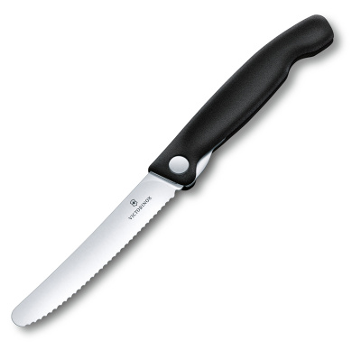 Нож для овощей VICTORINOX SwissClassic, складной, лезвие 11 см с волнистой кромкой, чёрный