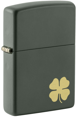 Зажигалка ZIPPO Четырехлистный клевер с зеленым матовым покрытием | Four Leaf Clover Green Matte, латунь/сталь, зеленая, 38x13x57 мм
