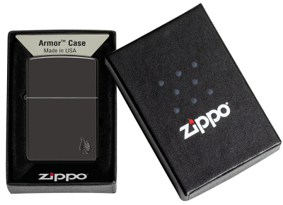 Зажигалка ZIPPO Armor® Пламя c глянцевым черным покрытием | Flame High Polish Black, латунь/сталь, черная, 38x13x57 мм