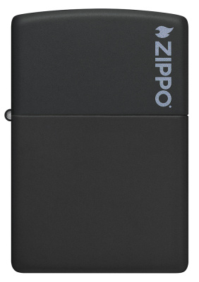 Зажигалка ZIPPO Логотип с черным матовым покрытием | Logo Black Matte, латунь/сталь, чёрная, матовая, 38x13x57мм