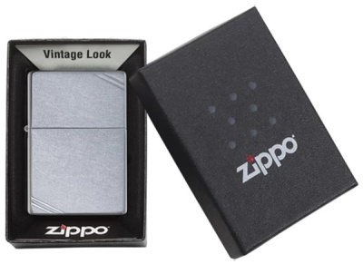 Зажигалка ZIPPO Винтажная с покрытием поцарапанный хром | Vintage Street Chrome, латунь/сталь, серебристая, матовая, 38x13x57 мм