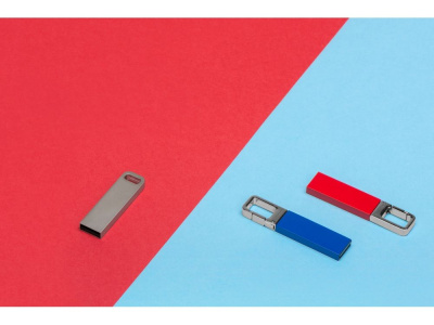 Флеш-карта USB 2.0 16 Gb с карабином Hook, красный/серебристый , размер 16ГБ