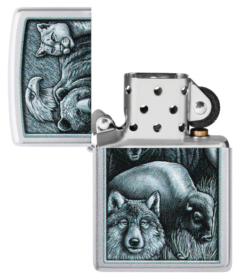Зажигалка ZIPPO Animal Kingdom Design с покрытием Satin Chrome, латунь/сталь, серебристая, матовая, 38x13x57 мм
