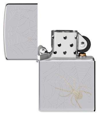 Зажигалка ZIPPO Паук с покрытием Глянцевый хром | Spider Design High Polish Chrome, латунь/сталь, серебристая, 38x13x57 мм