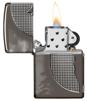 Зажигалка ZIPPO Armor™ Wolf с покрытием High Polish Black Ice®, латунь/сталь, чёрная, 38x13x57 мм