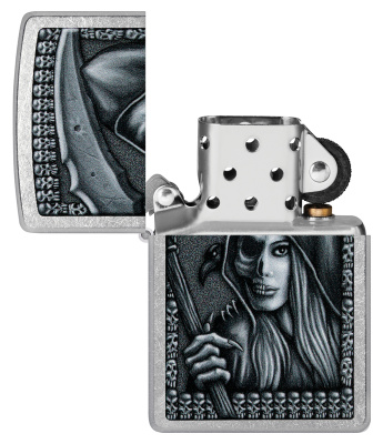 Зажигалка ZIPPO Grim Beauty с покрытием Street Chrome, латунь/сталь, серебристая, матовая, 38x13x57 мм