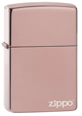 Зажигалка ZIPPO Логотип с глянцевым покрытием розовое золото | Logo High Polish Rose Gold, латунь/сталь, розовое золото, глянцевая, 38x13x57 мм