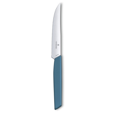 Нож для стейка и пиццы VICTORINOX Swiss Modern, 12 см, с волнистой кромкой, васильково-синий