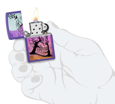 Зажигалка ZIPPO Деревья-черепа с фиолетовым матовым покрытием | Skull Tree Purple Matte, латунь/сталь, черная 38x13x57 мм