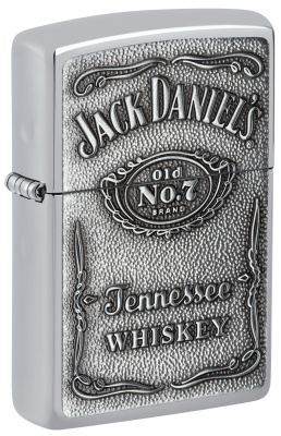 Зажигалка ZIPPO Эмблема Джек Дэниэлс с покрытием Глянцевый хром | Jack Daniels® Emblem High Polish Chrome, латунь/сталь, серебристая, 38x13x57 мм