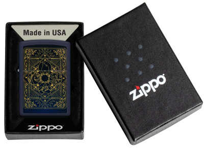 Зажигалка ZIPPO Элементы стихий с темно-синем матовым покрытием | Elements Design Navy Matte, латунь/сталь, синяя, матовая, 38x13x57 мм