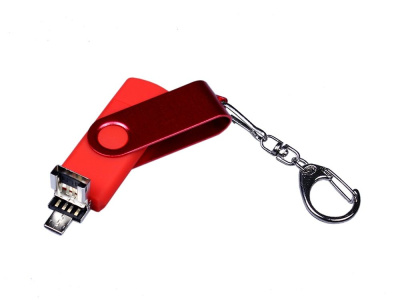 USB-флешка на 64 ГБ 3 в 1 поворотный механизм, c двумя дополнительными разъемами MicroUSB и TypeC C с одноцветным металлическим клипом, красный , размер 64ГБ