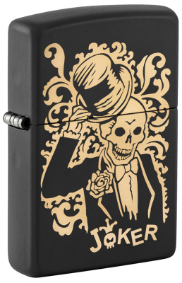 Зажигалка ZIPPO Джокер с черным матовым покрытием | Joker Black Matte, латунь/сталь, черная, 38x13x57 мм