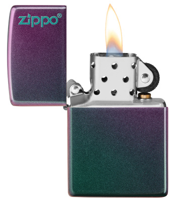Зажигалка ZIPPO Логотип с зелено-фиолетовым покрытием | Logo Iridescent, латунь/сталь, фиолетовая, матовая, 38x13x57 мм
