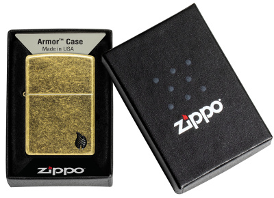 Зажигалка ZIPPO Armor® Пламя c покрытием античная латунь | Flame Antique Brass, латунь/сталь, золотистая, 38x13x57 мм