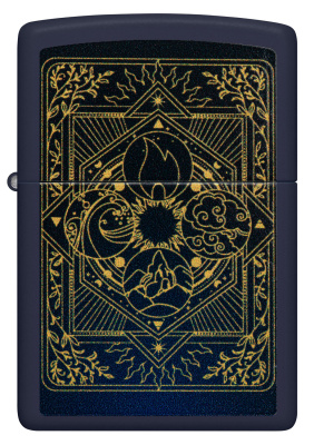 Зажигалка ZIPPO Элементы стихий с темно-синем матовым покрытием | Elements Design Navy Matte, латунь/сталь, синяя, матовая, 38x13x57 мм