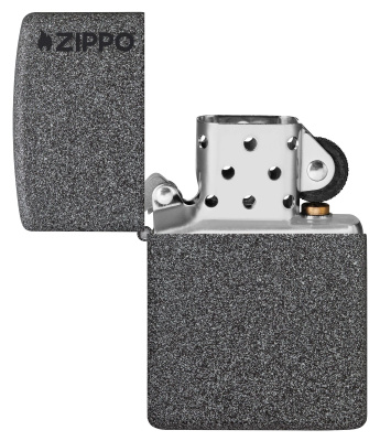 Зажигалка ZIPPO Логотип с каменным покрытием | Logo Iron Stone, латунь/сталь, серая, матовая, 38x13x57 мм