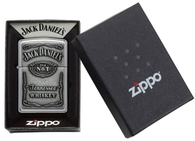 Зажигалка ZIPPO Эмблема Джек Дэниэлс с покрытием Глянцевый хром | Jack Daniels® Emblem High Polish Chrome, латунь/сталь, серебристая, 38x13x57 мм