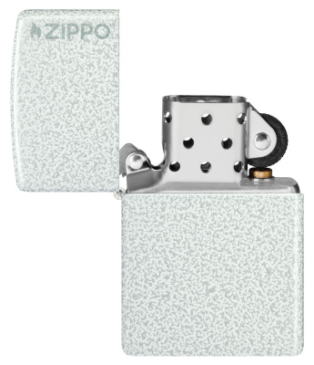 Зажигалка ZIPPO Логотип с ледяным покрытием | Logo Glacier, латунь/сталь, белая, матовая, 38x13x57 мм