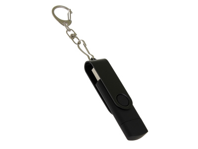 USB-флешка на 16 Гб 2 в 1 поворотный механизм, c дополнительным разъемом Type-C с одноцветным металлическим клипом, черный , размер 16ГБ