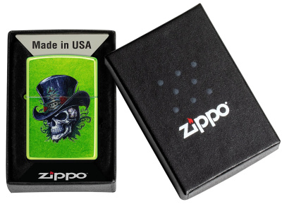Зажигалка ZIPPO Steampunk Skeleton с покрытием Lurid™, латунь/сталь, зеленая, глянцевая, 38x13x57 мм
