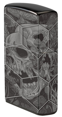 Зажигалка ZIPPO Грибы и черепа с черным глянцевым покрытием | Mushroom Skulls High Polish Black, латунь/сталь, черная, глянцевая, 38x13x57 мм