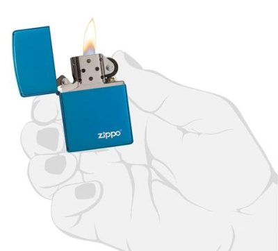 Зажигалка ZIPPO Classic с покрытием Sapphire™, с лого, латунь/сталь, синяя, глянцевая, 38x13x57 мм